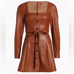 STAUD Women's Brown Leather Dress